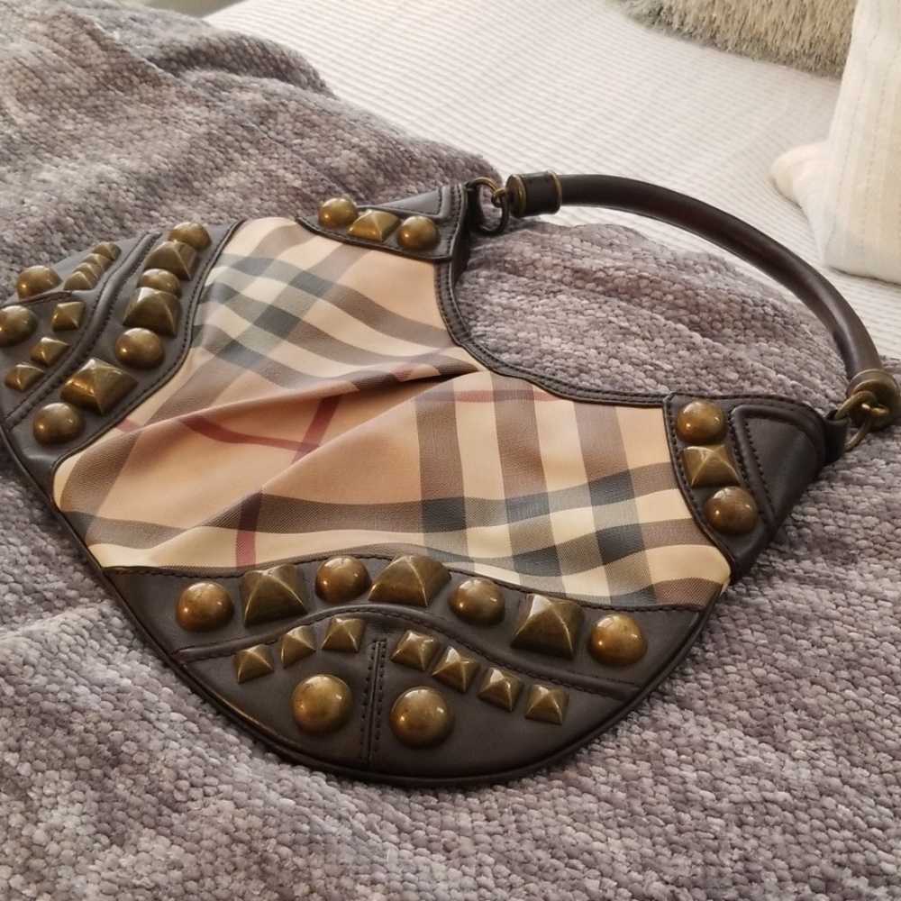 Authentic Burberry Purse with Thick Brass Studs